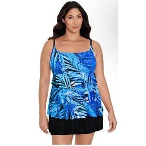 Longitude Womens Jungle Boogie Shirred  Bandeau Long Torso One Piece Blue Sz 14